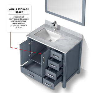 English Elm Dark Grey Bath Vanity Set With Carrara Marble Top, Chrome Faucet & Coordinated 34" Mirror Included B2731S01260