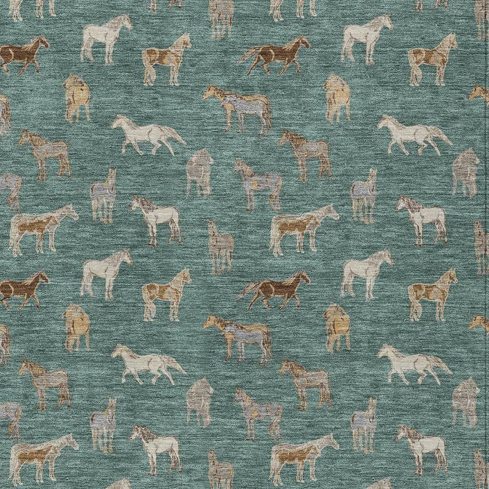 8 X 10 Equestrian Motif Polyester Area Rug for Indoor Outdoor Spaces Washable