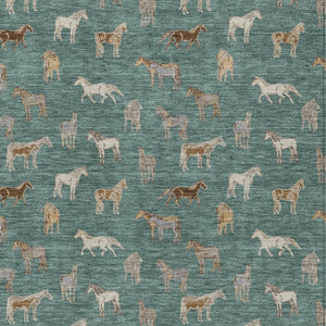 8 X 10 Equestrian Motif Polyester Area Rug for Indoor Outdoor Spaces Washable