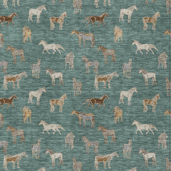 8 X 10 Equestrian Motif Polyester Area Rug for Indoor Outdoor Spaces Washable