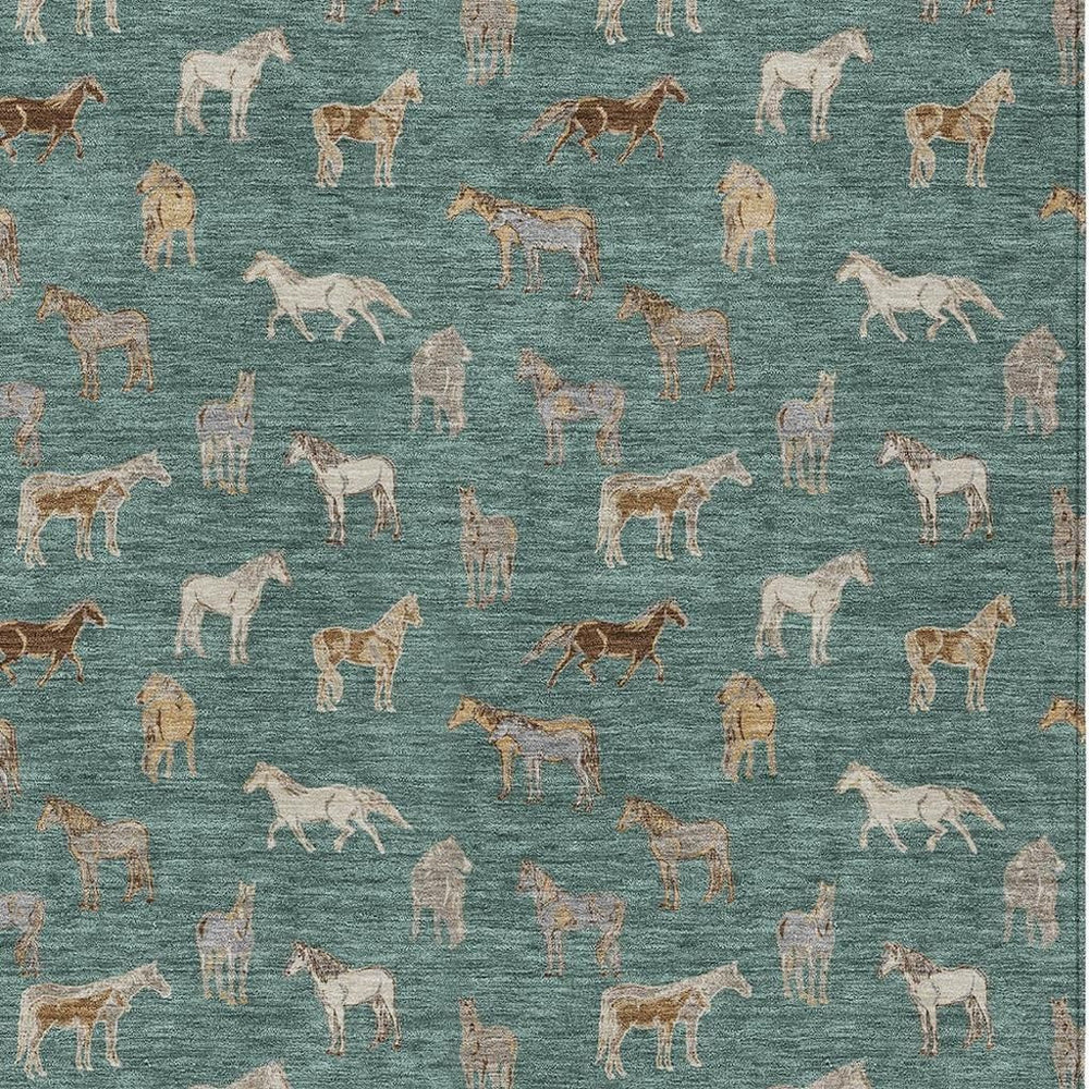 9x12 Washable Horse Motif Polyester Area Rug for Indoor Outdoor Patios