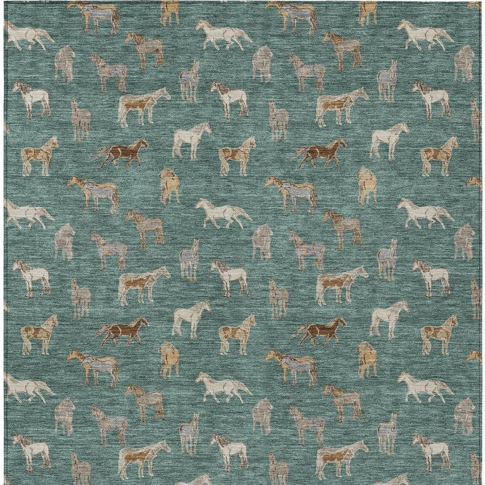 9x12 Washable Horse Motif Polyester Area Rug for Indoor Outdoor Patios