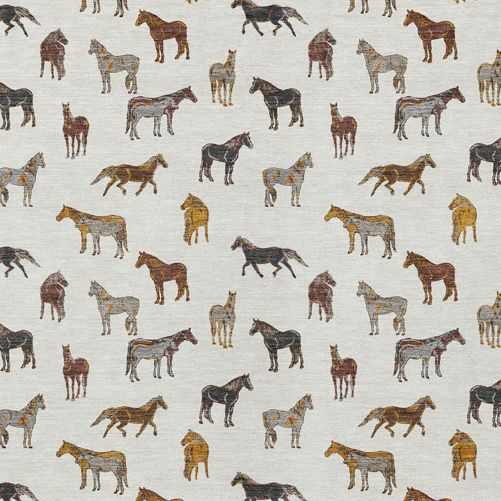 HomeRoots Ivory Gold Horse Motif Washable Polyester Area Rug for Indoor Outdoor Living Spaces 5' x 8' 728811