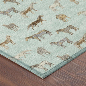8 Ft Round Horse Motif Washable Polyester Area Rug for Patio Porch or Playroom