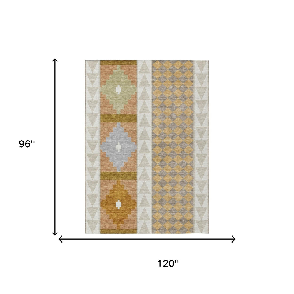 8 Ft X 10 Ft Southwestern Geometric Polyester Area Rug for Indoor Outdoor Spaces
