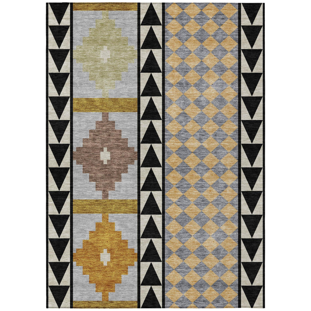 HomeRoots Southwestern Geometric Washable Polyester Area Rug for Indoor Outdoor Use with Felt Backing 5' x 8' 728841