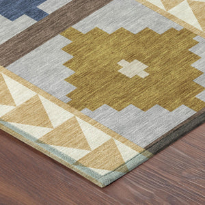 Southwestern Polyester Area Rug Washable Indoor Outdoor Low Pile Patio and Living Room Decor