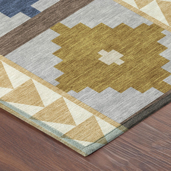 Southwestern Polyester Area Rug Washable Indoor Outdoor Low Pile Patio and Living Room Decor