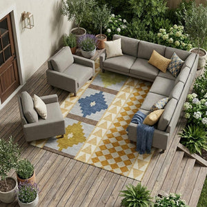 Southwestern Polyester Area Rug Washable Indoor Outdoor Low Pile Patio and Living Room Decor