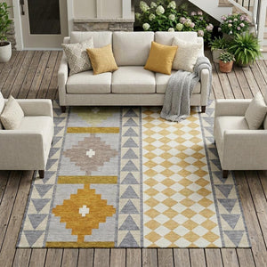 Southwestern Polyester Area Rug Washable Indoor Outdoor for Patios Entryways and Living Rooms