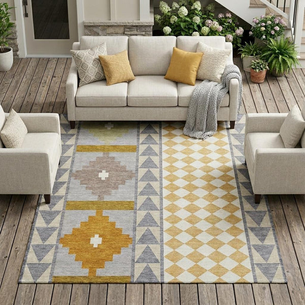 Southwestern Polyester Area Rug Washable Indoor Outdoor for Patios Entryways and Living Rooms