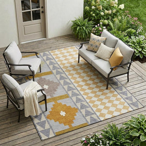 Southwestern Polyester Area Rug Washable Indoor Outdoor for Patios Entryways and Living Rooms