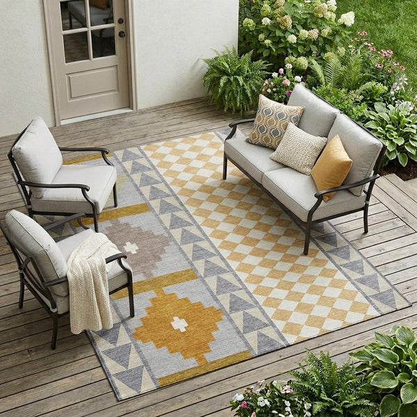Southwestern Polyester Area Rug Washable Indoor Outdoor for Patios Entryways and Living Rooms