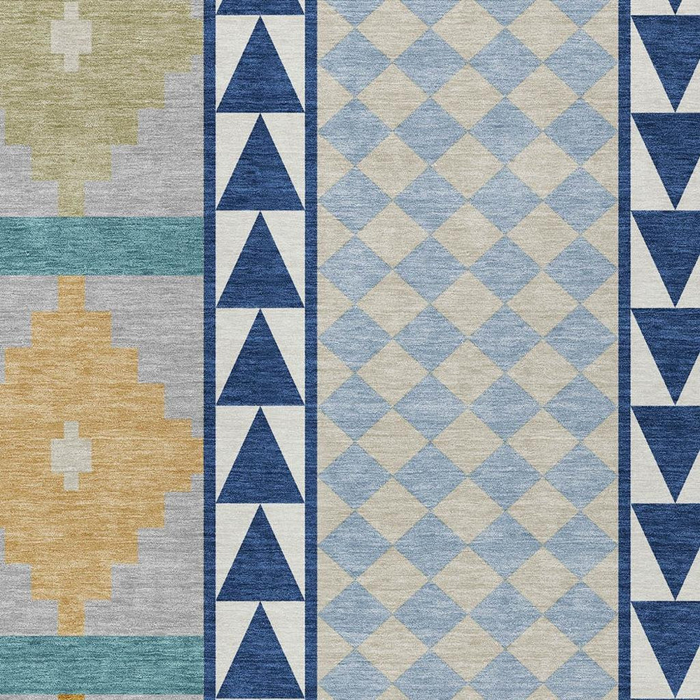 HomeRoots Southwestern Geometric Polyester Area Rug Washable Indoor Outdoor Use with Felt Backing Navy Tones 5' x 8' 728865