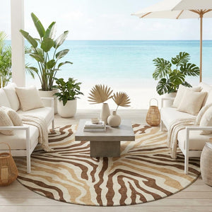 8 Foot Round Zebra Print Polyester Area Rug Washable Indoor Outdoor Patio Decor