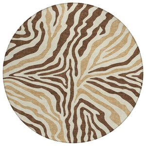 HomeRoots 8 Foot Round Zebra Print Polyester Area Rug Washable Indoor Outdoor Patio Decor 728890