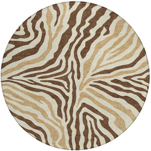 8 Foot Round Zebra Print Polyester Area Rug Washable Indoor Outdoor Patio Decor