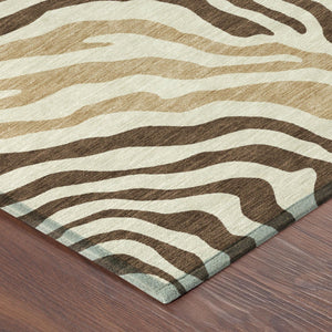 8 Foot Round Zebra Print Polyester Area Rug Washable Indoor Outdoor Patio Decor