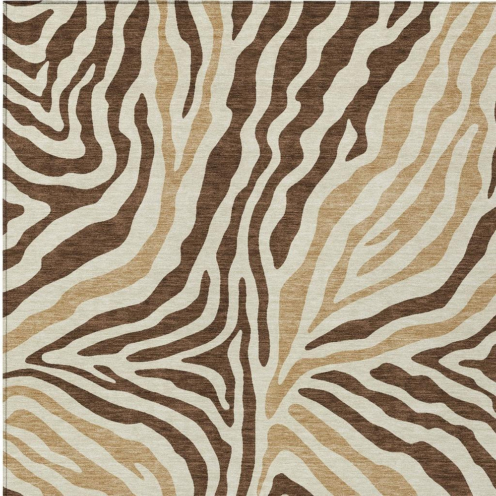 HomeRoots 9 X 12 Zebra Print Washable Polyester Area Rug for Indoor Outdoor Living Spaces 728892