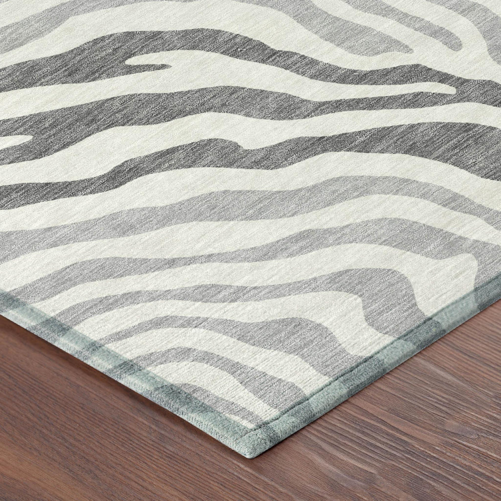 HomeRoots 8 Ft Round Zebra Print Polyester Area Rug Gray Ivory Indoor Outdoor Washable 728896