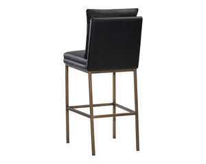 Sunpan PAIGE Barstool - Stylish Faux Leather Comfort with Antique Brass Legs for Modern Spaces and Dining Black 105942