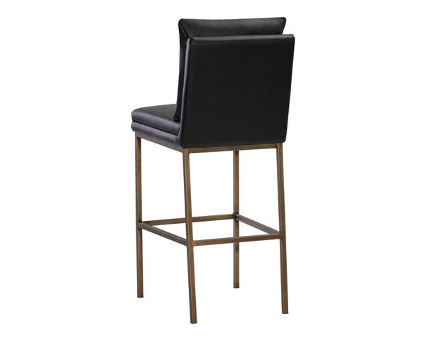 Sunpan Paige Stylish Barstool with Comfortable Faux Leather Seat and Antique Brass Legs for Elegant Spaces Bravo Black