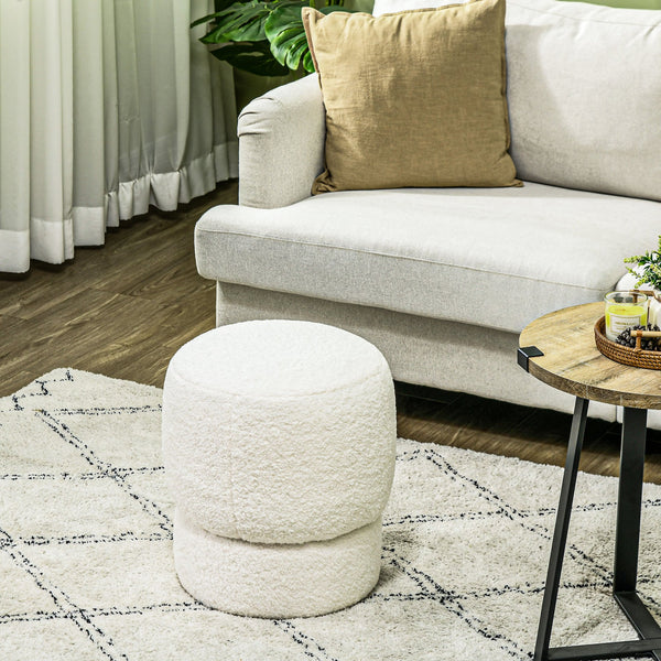English Elm Homcom Cozy Modern Round Ottoman With Teddy Fleece Upholstery - Stylish Foot Stool For Living Spaces W2225P229299