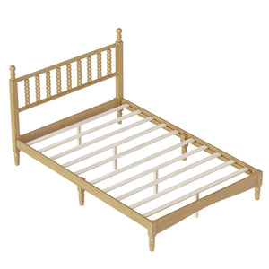 English Elm Full Size Rubberwood Platform Bed Gourd Headboard Retro Bohemian Bedroom Frame N733P338317M