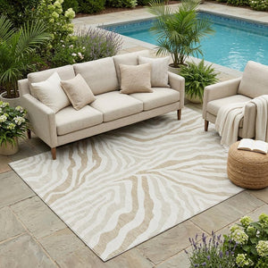 Washable Zebra Print Polyester Area Rug Low Pile for Indoor Outdoor Patios and Living Rooms