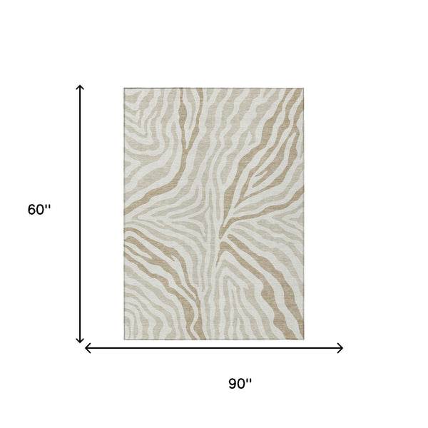 Washable Zebra Print Polyester Area Rug Low Pile for Indoor Outdoor Patios and Living Rooms