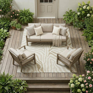 Washable Zebra Print Polyester Area Rug Low Pile for Indoor Outdoor Patios and Living Rooms