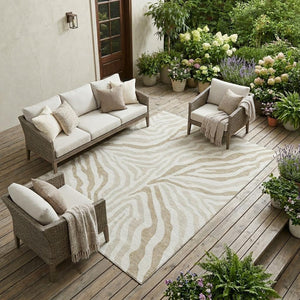 Washable Zebra Print Polyester Area Rug Low Pile for Indoor Outdoor Patios and Living Rooms