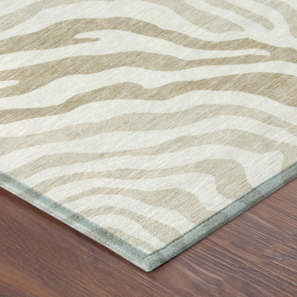 Washable Zebra Print Polyester Area Rug Low Pile for Indoor Outdoor Patios and Living Rooms