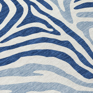 8 Ft Round Zebra Print Indoor Outdoor Rug Washable Polyester Navy Ivory Patio Accent