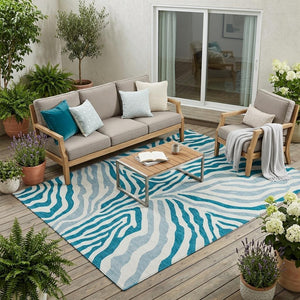 Zebra Print Washable Polyester Area Rug for Indoor Outdoor Patio and Living Room Spaces