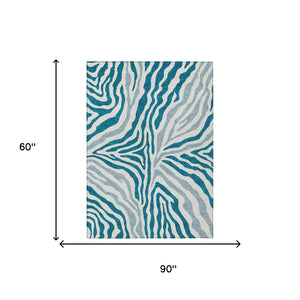 Zebra Print Washable Polyester Area Rug for Indoor Outdoor Patio and Living Room Spaces