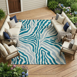 Zebra Print Washable Polyester Area Rug for Indoor Outdoor Patio and Living Room Spaces