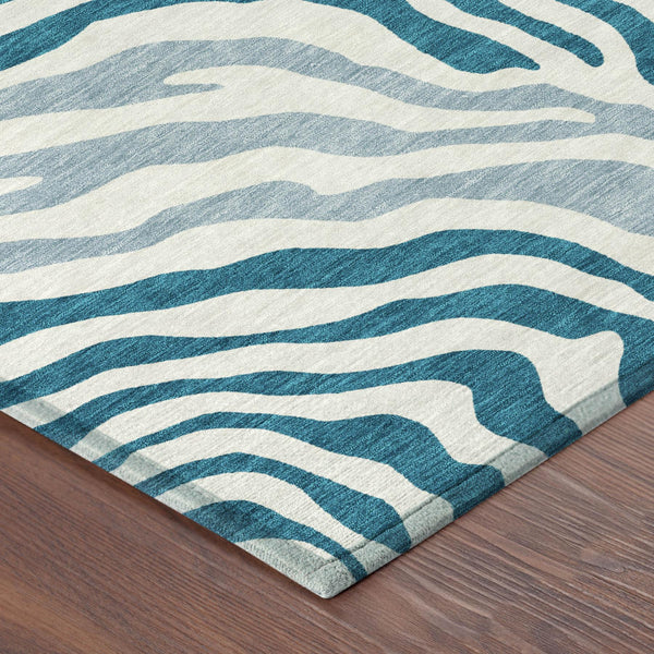 Zebra Print Washable Polyester Area Rug for Indoor Outdoor Patio and Living Room Spaces