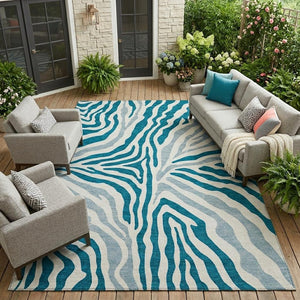 Zebra Print Washable Polyester Area Rug for Indoor Outdoor Patio and Living Room Spaces