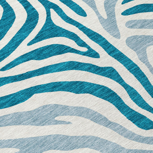 Zebra Print Washable Polyester Area Rug for Indoor Outdoor Patio and Living Room Spaces