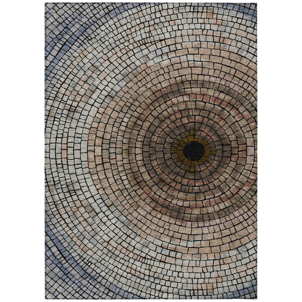 HomeRoots 8x10 Geometric Polyester Area Rug Washable Stain Resistant Indoor Outdoor Patio 728939