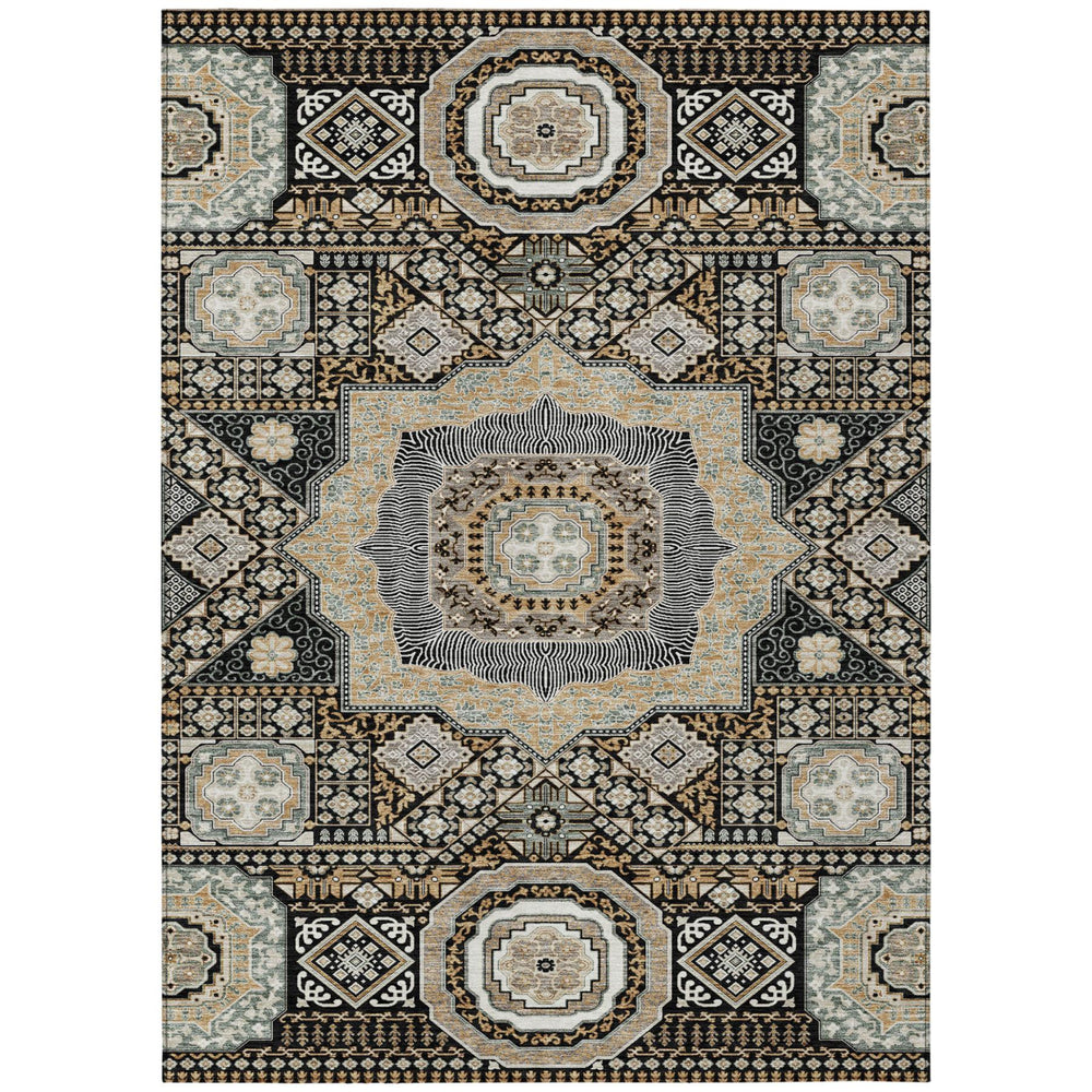 HomeRoots Oriental Polyester Area Rug Washable Uv Resistant Indoor Outdoor Slip Felt Back 10' x 14' 728983