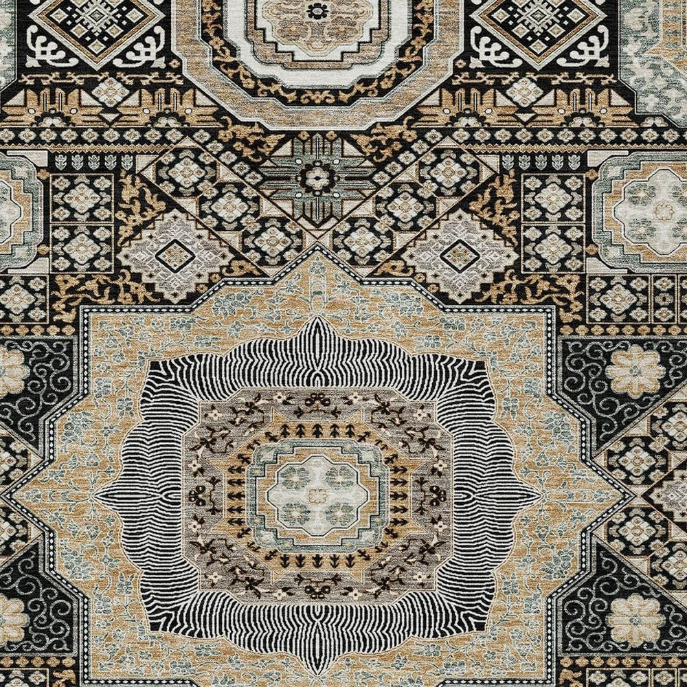 HomeRoots Oriental Polyester Area Rug Washable Uv Resistant Indoor Outdoor Slip Felt Back 10' x 14' 728983