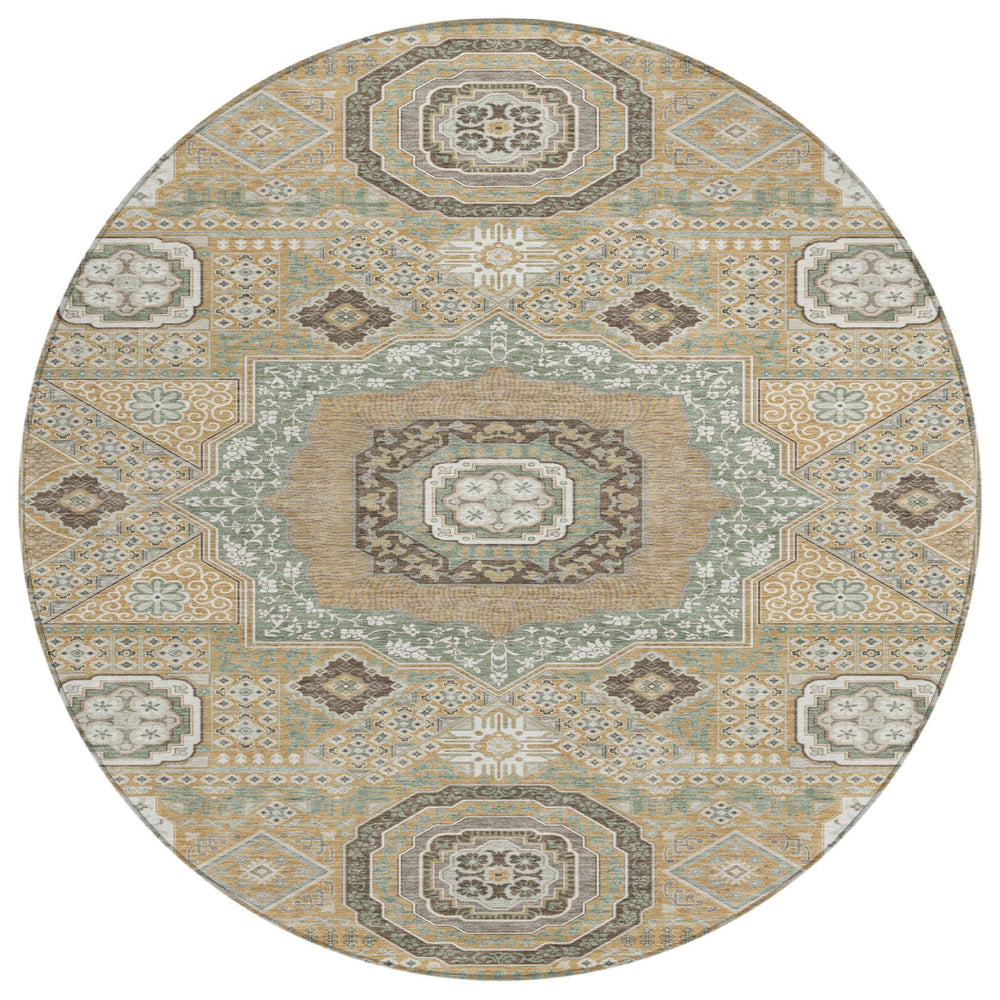 HomeRoots 8 Foot Round Oriental Polyester Rug Uv Resistant Washable for Patio or Foyer 728998