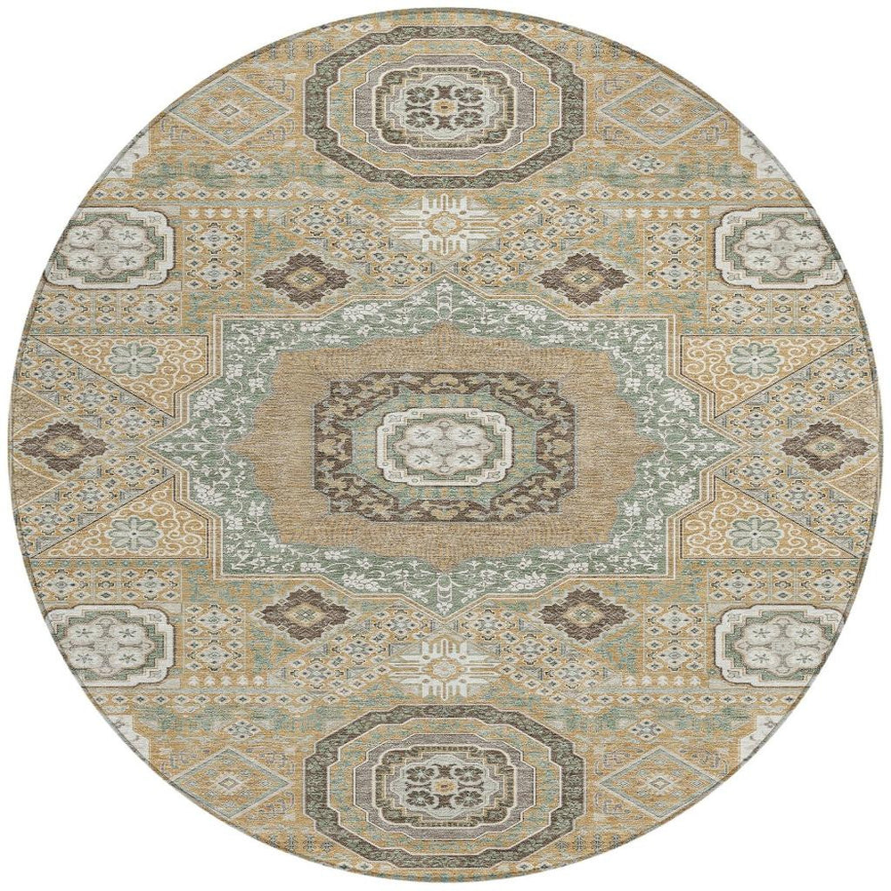 HomeRoots 8 Foot Round Oriental Polyester Rug Uv Resistant Washable for Patio or Foyer 728998
