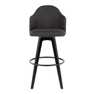 English Elm Fixed-height Swivel Barstools Upholstered Grey Fabric Black Wood Legs Kitchen Set of 2 Charcoal B202S01867
