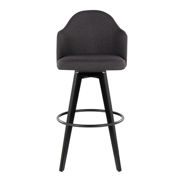English Elm Fixed-height Swivel Barstools Upholstered Grey Fabric Black Wood Legs Kitchen Set of 2 Charcoal B202S01867