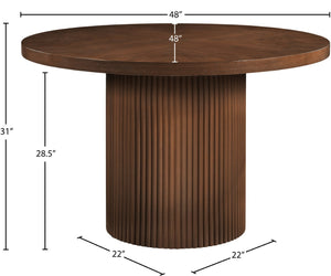 Meridian Furniture Belinda Oak Veneer Dining Table with Fluted Sculptural Base for Stylish Modern Rooms 48 inches Brown 728Brown-T