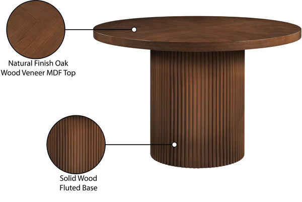Meridian Furniture Belinda Oak Veneer Dining Table with Fluted Sculptural Base for Stylish Modern Rooms 48 inches Brown 728Brown-T