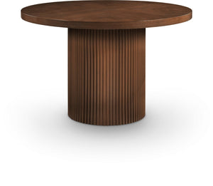 Meridian Furniture Belinda Oak Veneer Dining Table with Fluted Sculptural Base for Stylish Modern Rooms 48 inches Brown 728Brown-T